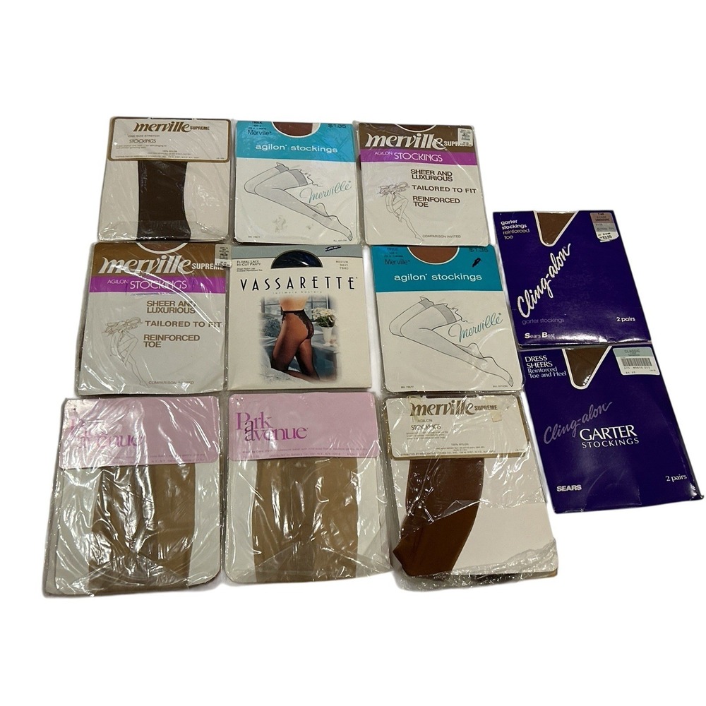 VTG Pantyhose Merville Tights‎ Lot of 11 Various Colors & Sizes